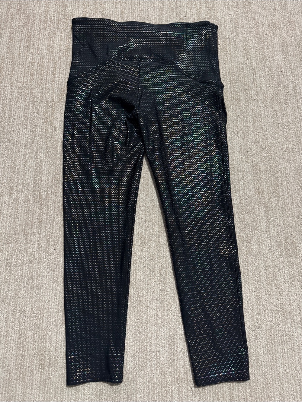 Spanx Womens XL Black Metallic Dot Print Active 7/8 Leggings High Rise Shimmer - Picture 9 of 9